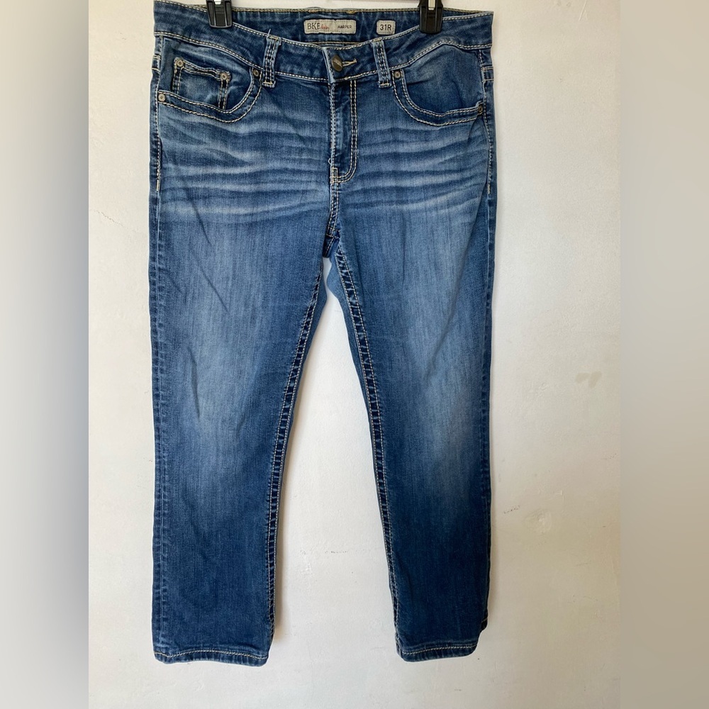 BKE Harper 31R Blue Straight denim cowgirl western Jeans with Classic Fading